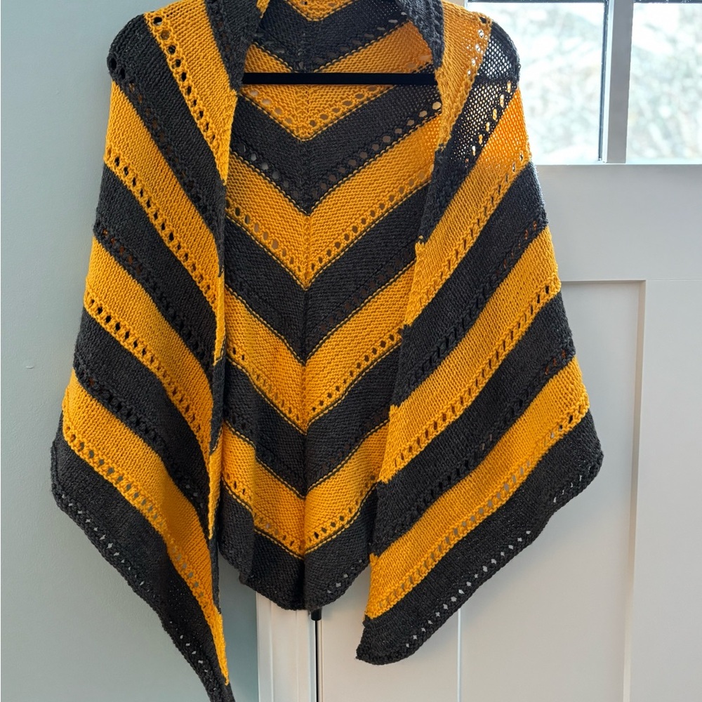 Vintage Striped Yellow and Black Hand Crocheted Shall/Cape